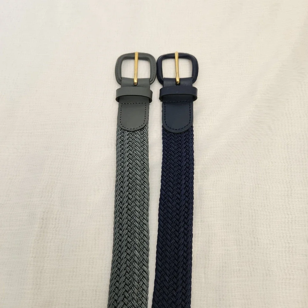 Mens Navy & Gray Woven Stretch Covered Buckle Leather Belt Size L-38-40 Set of 2